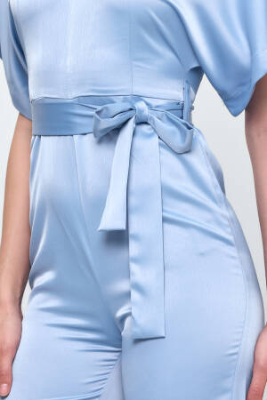Nob Blue Satin Belt Detailed Jumpsuit - Evable - Globality Store - Women Clothes Wholesale Turkey