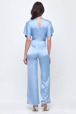 Nob Blue Satin Belt Detailed Jumpsuit - Evable - Globality Store - Women Clothes Wholesale Turkey