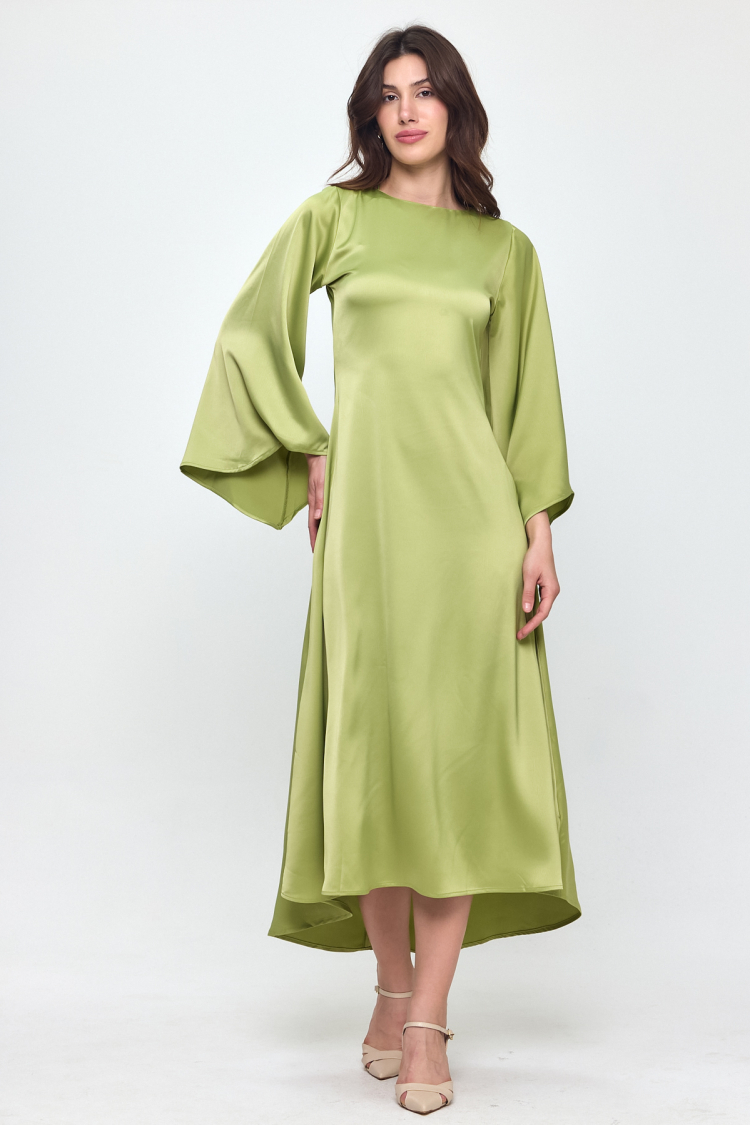 Nob Green Satin Bat Sleeve Long Dress