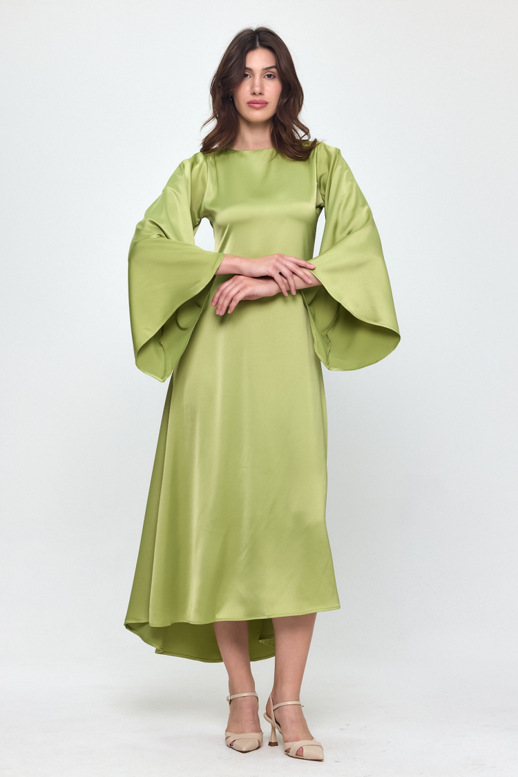 Nob Green Satin Bat Sleeve Long Dress
