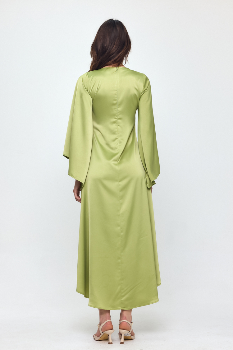 Nob Green Satin Bat Sleeve Long Dress