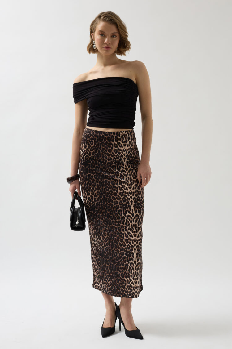 Leopard Print Midi Skirt - Leopard - Black Fashion - Globality Store - Women Clothes Wholesale Turkey