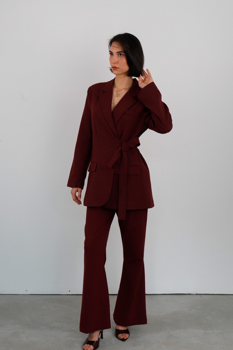 Side Tie Jacket Suit - Cream Rouge - Globality Store - Women Clothes Wholesale Turkey