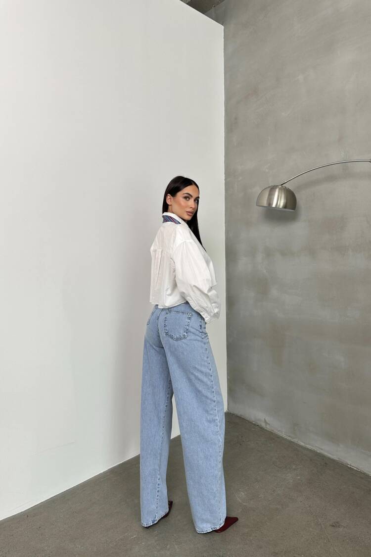 High Waist Leg Length Balloon Cut Barrel Fit Light Blue Jeans