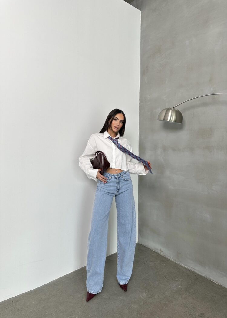 High Waist Leg Length Balloon Cut Barrel Fit Light Blue Jeans