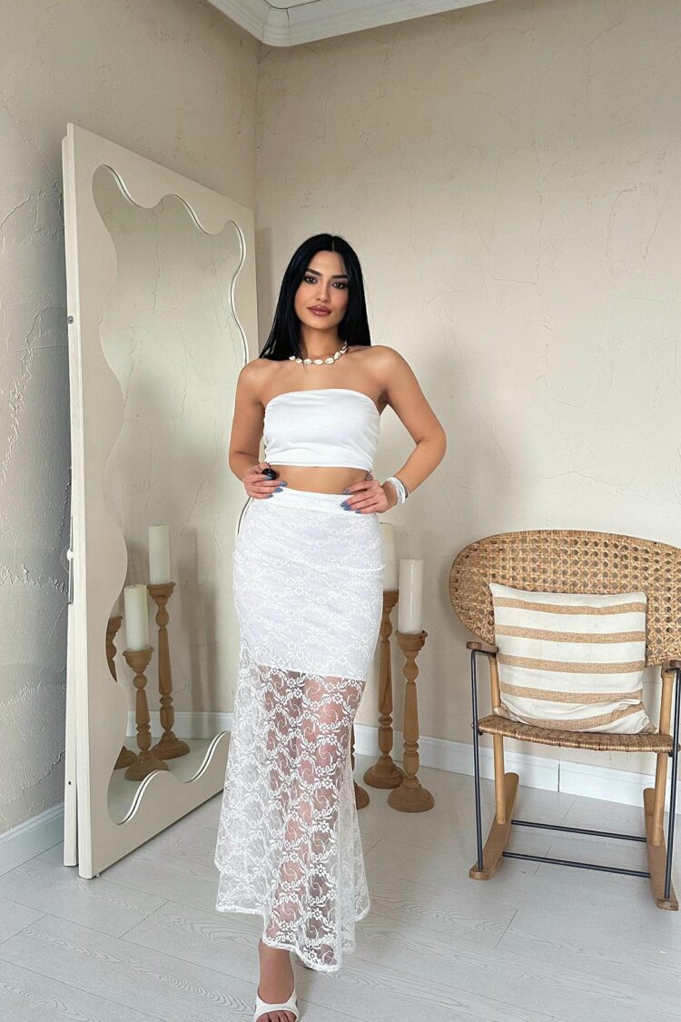 Wholesale White Lace Detailed Skirt - Elisa - Globality Store - Women Clothes Wholesale Turkey