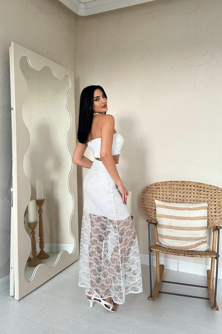 Wholesale White Lace Detailed Skirt