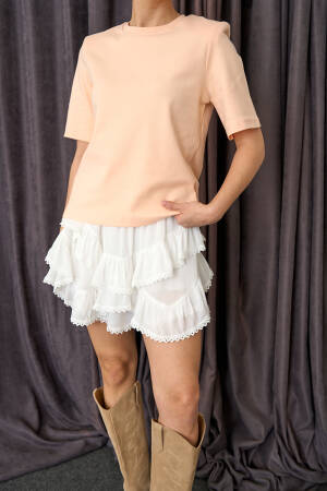 Short Sleeve T-Shirt - Salmon - Qustyle - Globality Store - Women Clothes Wholesale Turkey