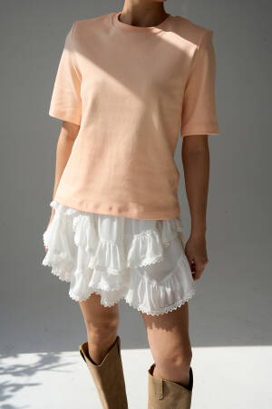 Short Sleeve T-Shirt - Salmon - Qustyle - Globality Store - Women Clothes Wholesale Turkey