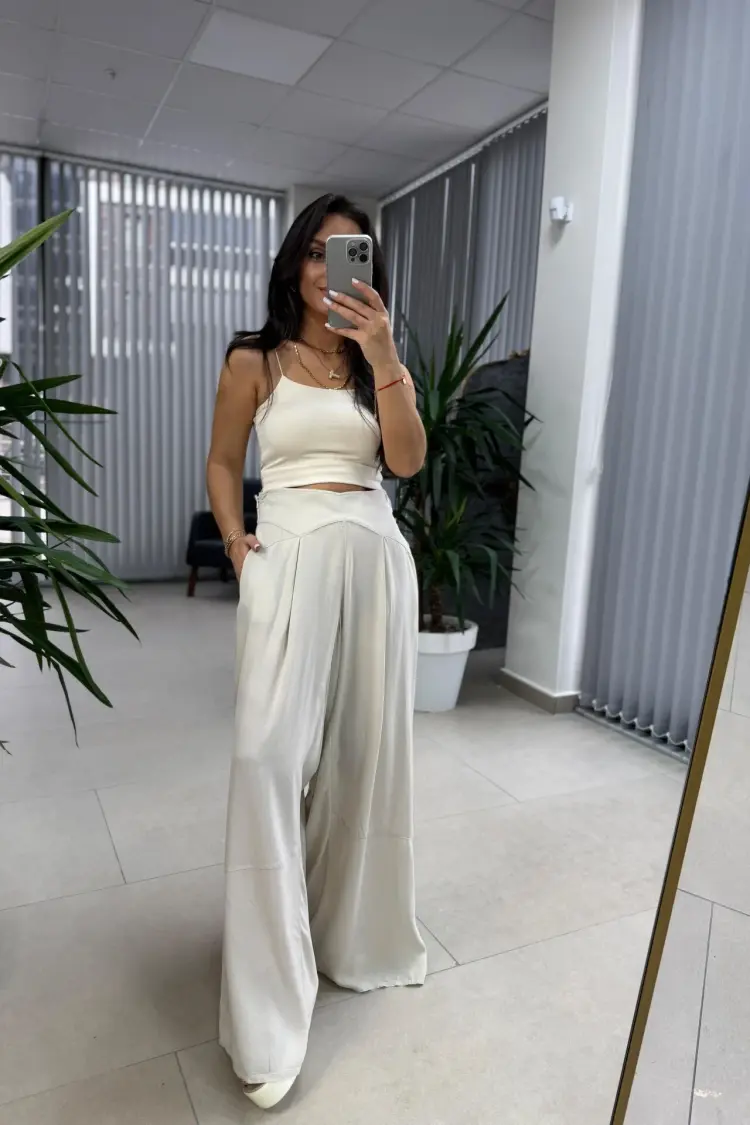 Trouser Piece Flush- White - Cream Rouge - Globality Store - Women Clothes Wholesale Turkey