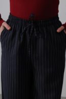 Wide Leg Pants With Elastic Waist - Navy-white - Reyon - Globality Store - Women Clothes Wholesale Turkey
