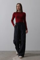 Wide Leg Pants With Elastic Waist - Navy-white - Reyon - Globality Store - Women Clothes Wholesale Turkey