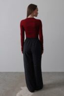 Wide Leg Pants With Elastic Waist - Navy-white - Reyon - Globality Store - Women Clothes Wholesale Turkey