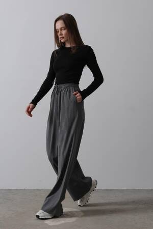 Wide Leg Pants With Elastic Waist - Reyon - Globality Store - Women Clothes Wholesale Turkey