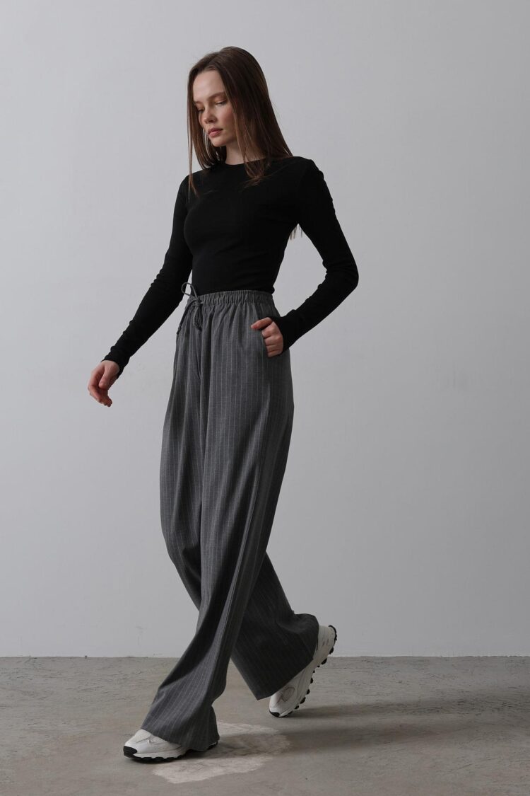 Wide Leg Pants With Elastic Waist - Reyon - Globality Store - Women Clothes Wholesale Turkey