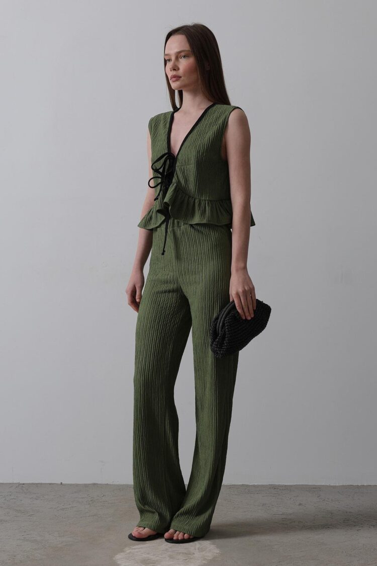 Front Tie Flounder Knitted Suit - Dark