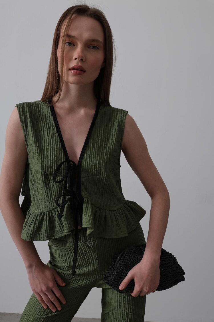 Front Tie Flounder Knitted Suit - Dark