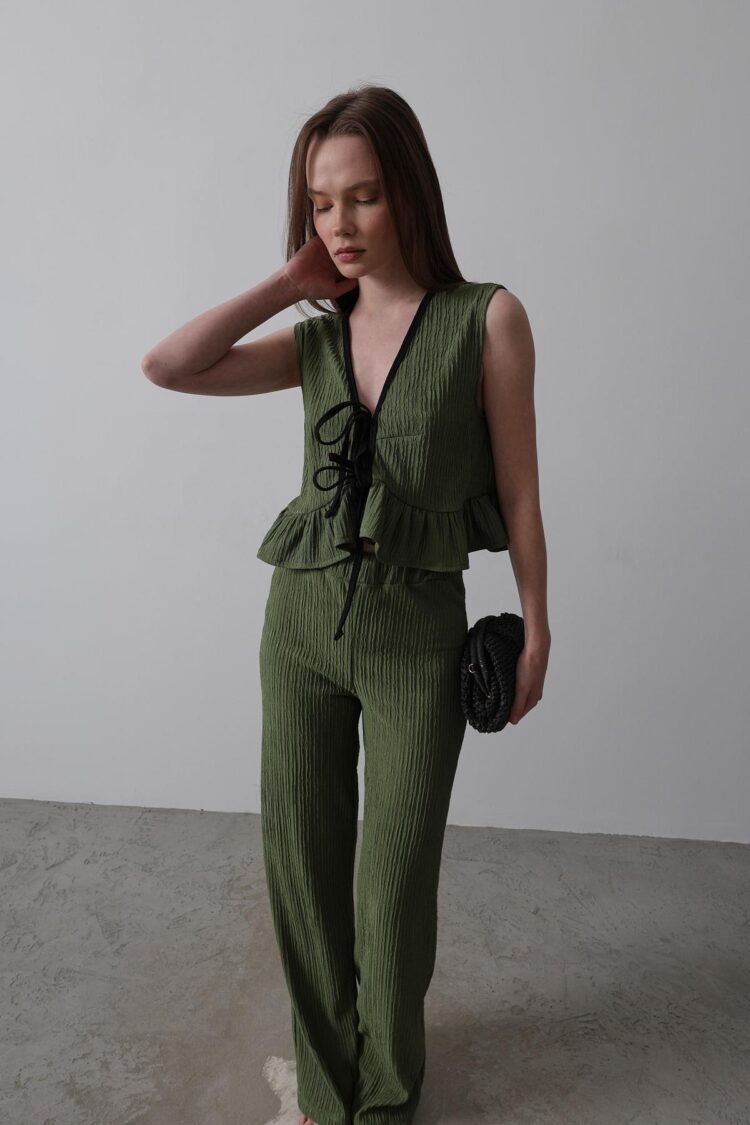 Front Tie Flounder Knitted Suit - Dark