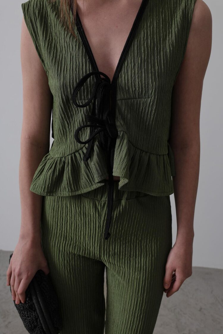 Front Tie Flounder Knitted Suit - Dark