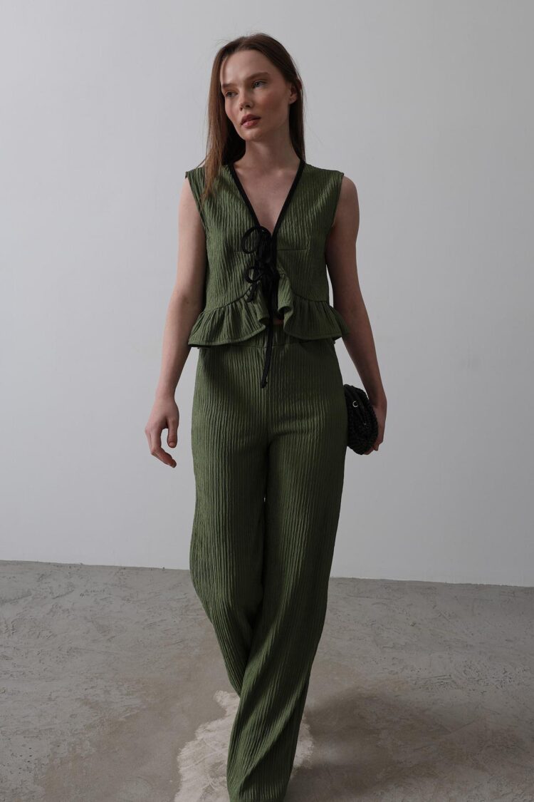 Front Tie Flounder Knitted Suit - Dark