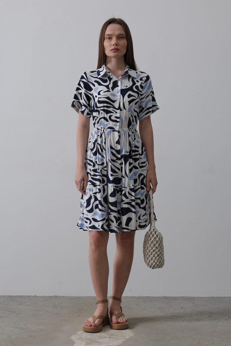 Printed Linen Dress - Multicolor - Reyon - Globality Store - Women Clothes Wholesale Turkey