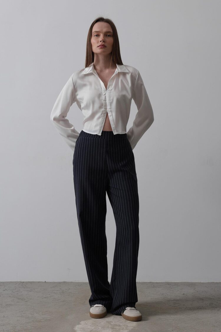 Half-Elastic Waist Palazzo Pants - Navy