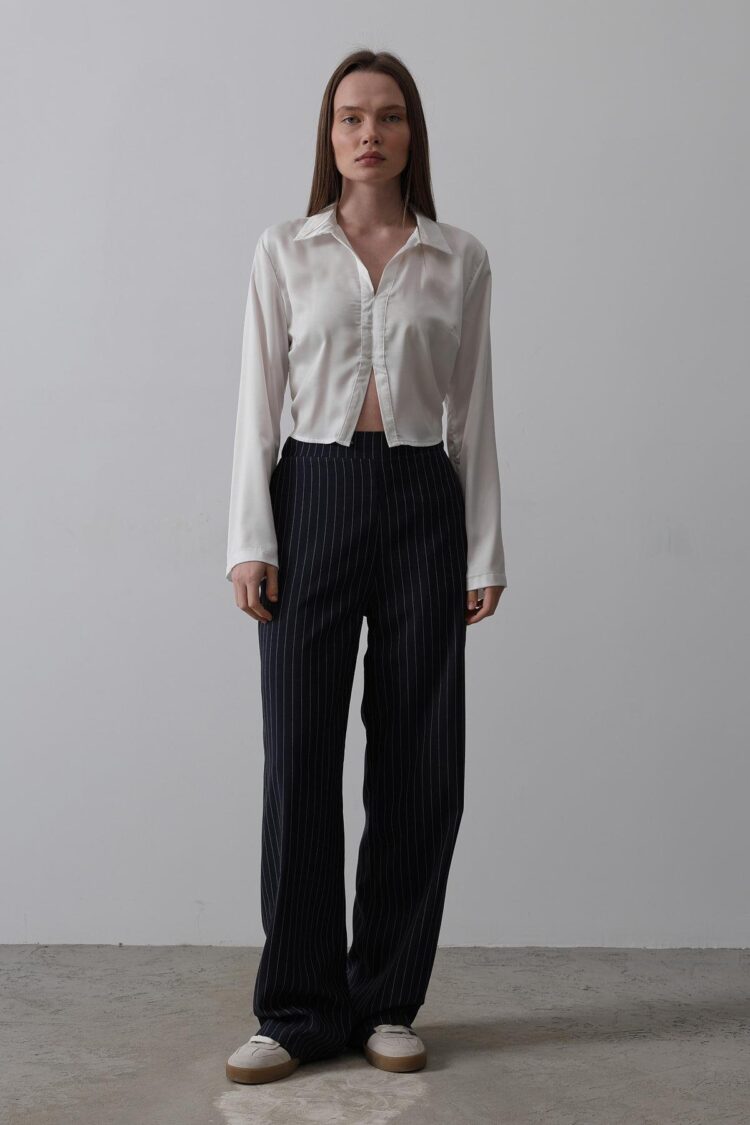 Half-Elastic Waist Palazzo Pants - Navy