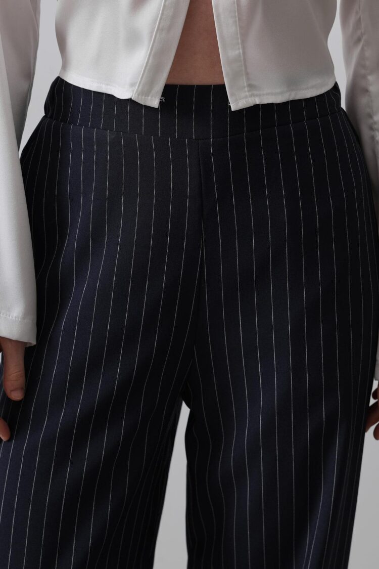 Half-Elastic Waist Palazzo Pants - Navy