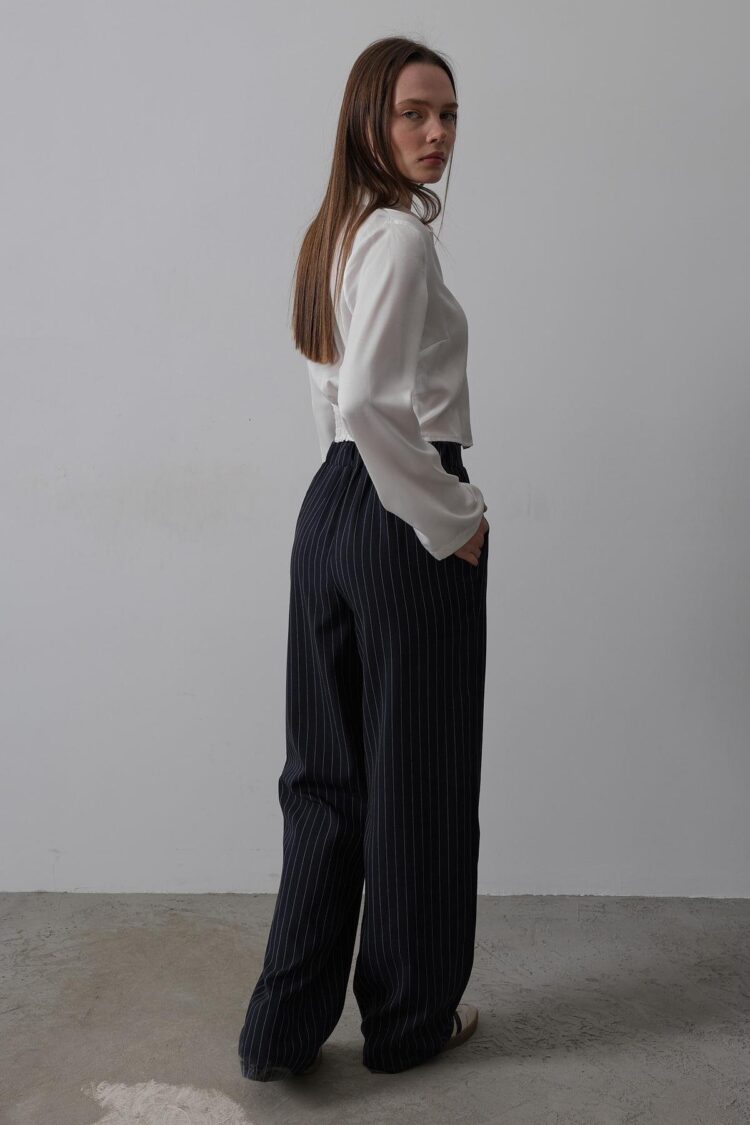 Half-Elastic Waist Palazzo Pants - Navy