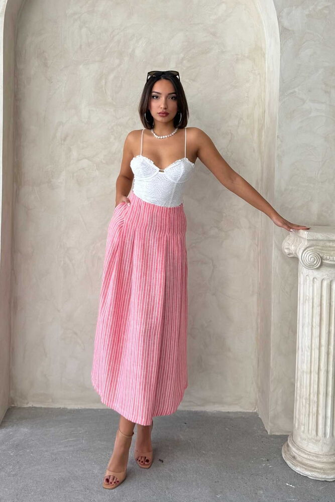 Striped Linen Skirt - Topshow - Globality Store - Women Clothes Wholesale Turkey