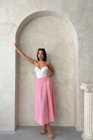 Striped Linen Skirt - Topshow - Globality Store - Women Clothes Wholesale Turkey