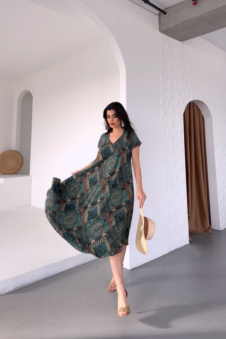 V Neck Sleeveless Dress - Ezgi Nisantasi - Globality Store - Women Clothes Wholesale Turkey