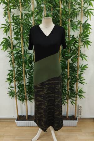 Women's Short Sleeve Crew Neck Multicolor Maxi Viscose Dress - Black - Janes - Globality Store - Women Clothes Wholesale Turkey