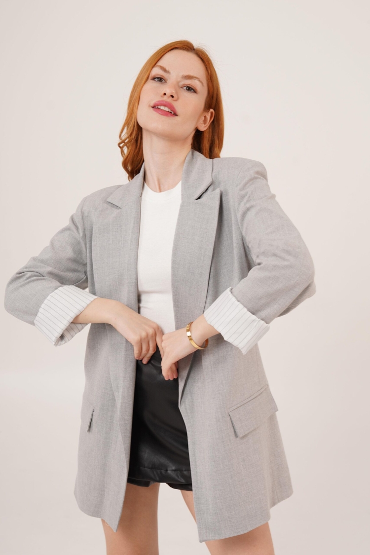 WholesaleBlazer Jacket With Lining Line Detail - Lustrin - Globality Store - Women Clothes Wholesale Turkey