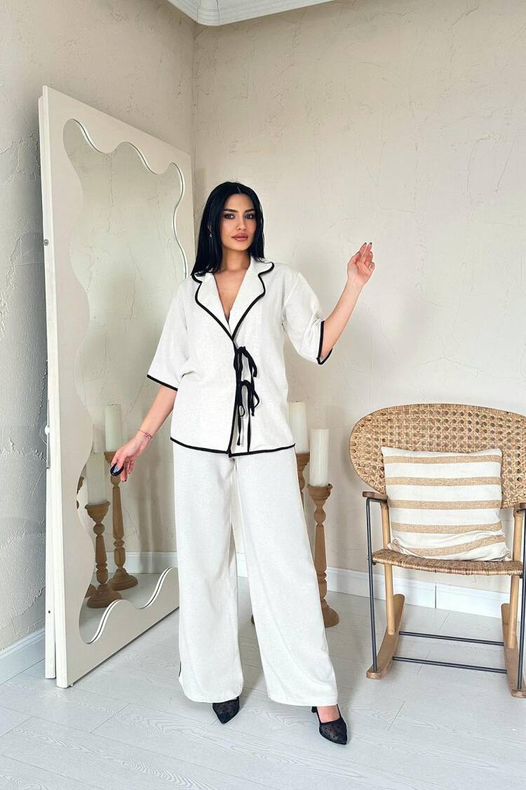 Biye Detailed Linen Set - Elisa - Globality Store - Women Clothes Wholesale Turkey