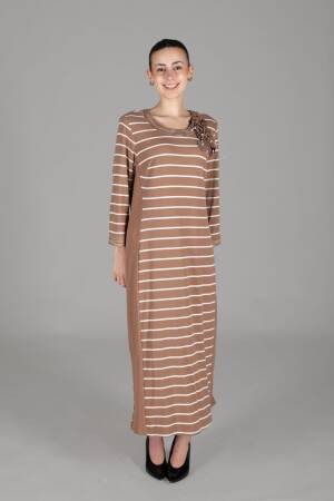 Round Neck Striped Dress - Multicolor - GUMANIZE - Globality Store - Women Clothes Wholesale Turkey