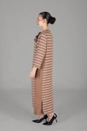 Round Neck Striped Dress - Multicolor - GUMANIZE - Globality Store - Women Clothes Wholesale Turkey