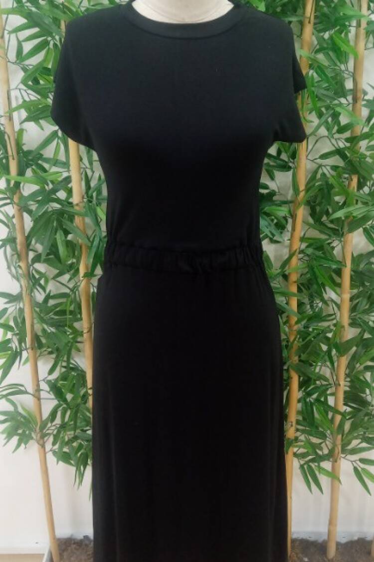Women's Short Sleeve Crew Neck Elastic Waist Midi Viscose Dress
