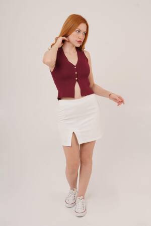 Zero Sleeve Button Detailed Ribbed Burgundy Wholesale Blouse - Lustrin - Globality Store - Women Clothes Wholesale Turkey
