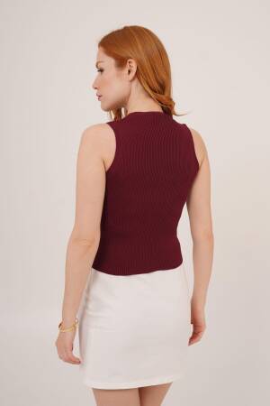 Zero Sleeve Button Detailed Ribbed Burgundy Wholesale Blouse - Lustrin - Globality Store - Women Clothes Wholesale Turkey
