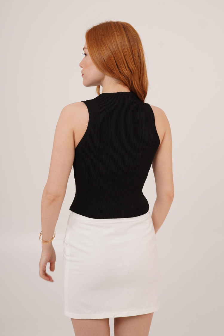 Zero Cuff Button Detailed RibbedWholesale Blouse