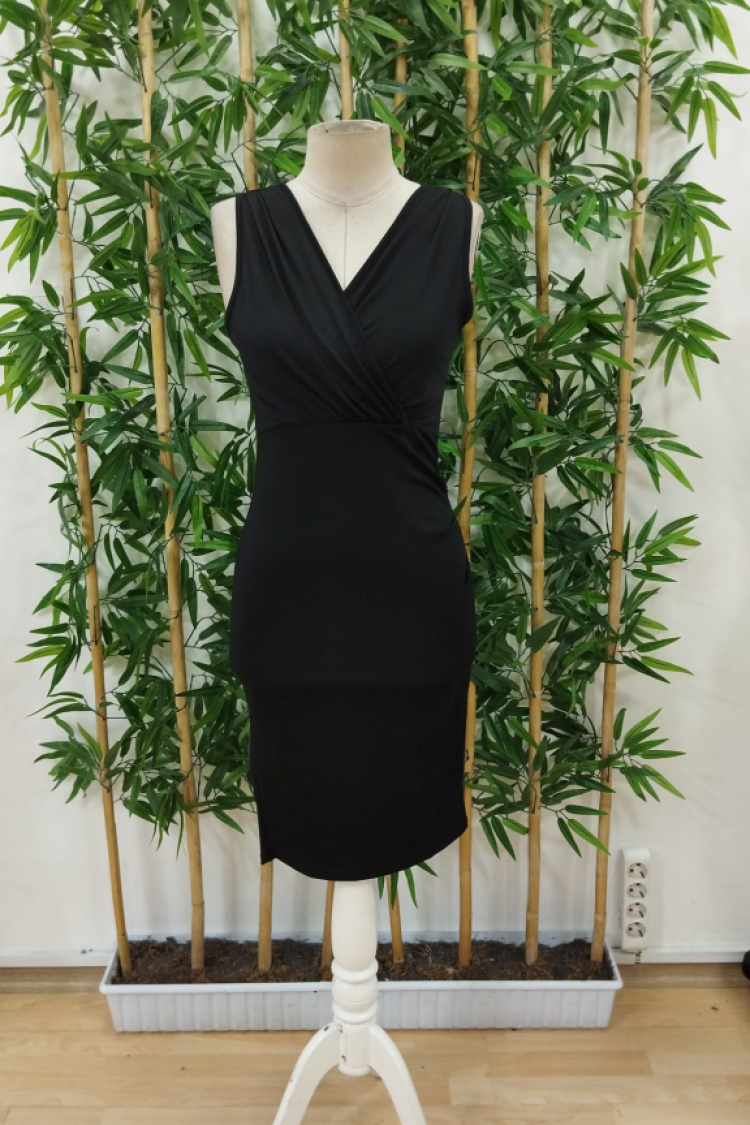 Women's Strappy Double Neck Plunge Midi Dress - Black