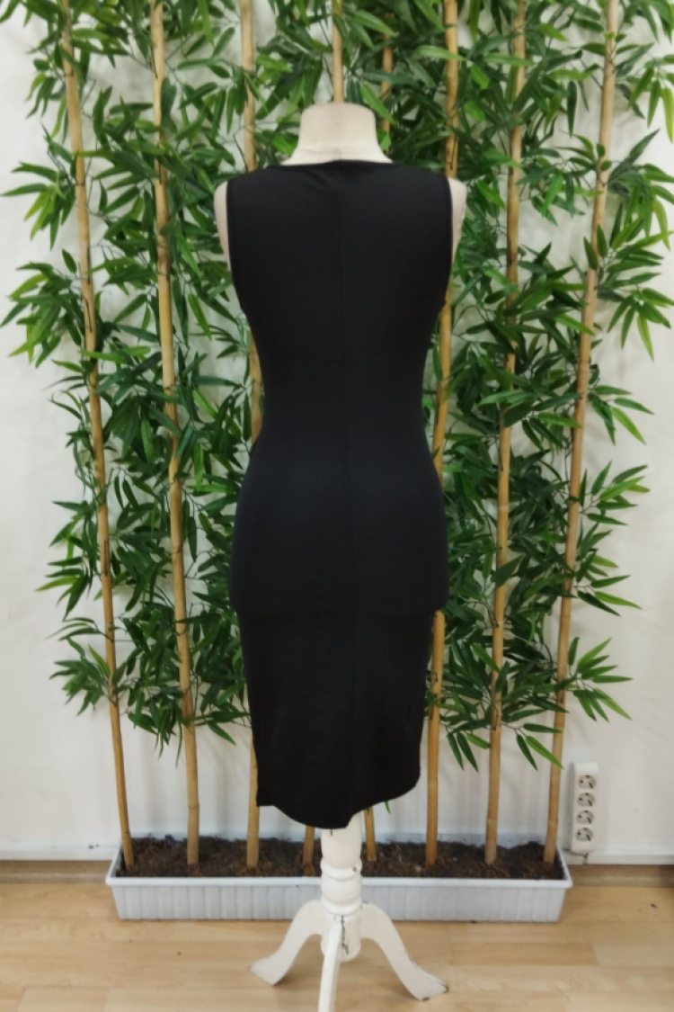Women's Strappy Double Neck Plunge Midi Dress - Black