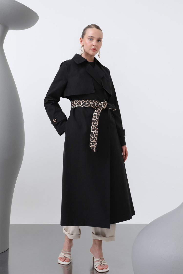 Women's Leopard Garnished Trench - SOUL - Globality Store - Women Clothes Wholesale Turkey