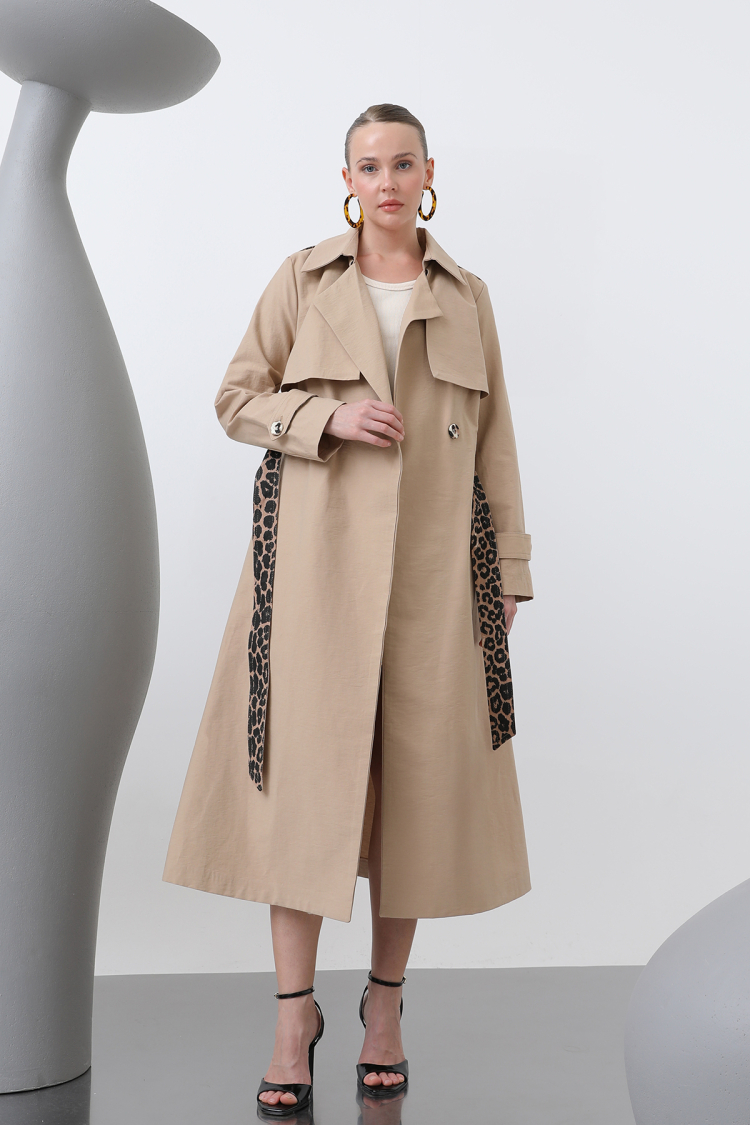 Women's Leopard Garnished Trench - SOUL - Globality Store - Women Clothes Wholesale Turkey