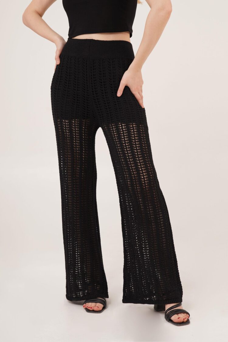 Waist Elastic Openwork Wide Leg WholesalePants - Lustrin - Globality Store - Women Clothes Wholesale Turkey