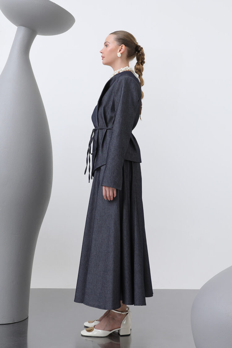 Off Shoulder Belt Detailed Skirt Set - Navy Blue