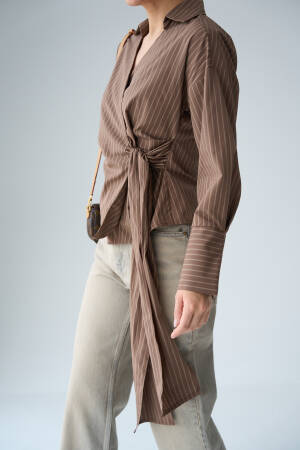 Side Tie Shirt - Milk Coffee - Qustyle - Globality Store - Women Clothes Wholesale Turkey