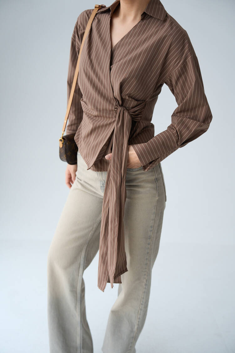 Side Tie Shirt - Milk Coffee