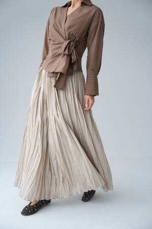 Side Tie Shirt - Milk Coffee - Qustyle - Globality Store - Women Clothes Wholesale Turkey